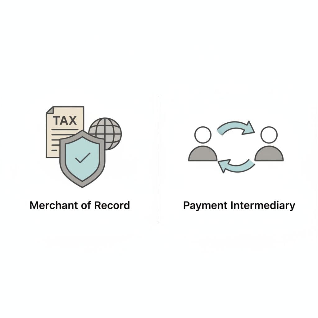 A minimalist vector graphic contrasting legal tax responsibility with simple transaction processing.